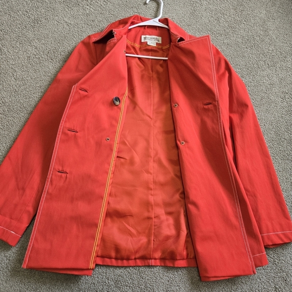 MICHAEL KORS Raincoat w/ Front Pockets Coral Red Size Small #154 - Picture 4 of 9
